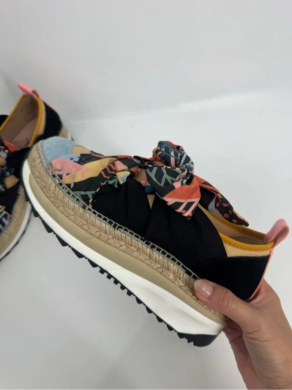Free People Chapmin Espadrille Sneakers Platform Ribbon Lace Suede Jute